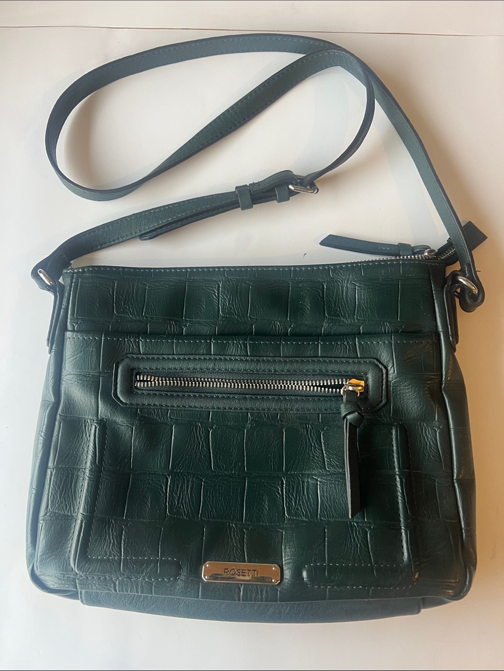 Rosetti Dark Green Croc-Embossed Crossbody Bag